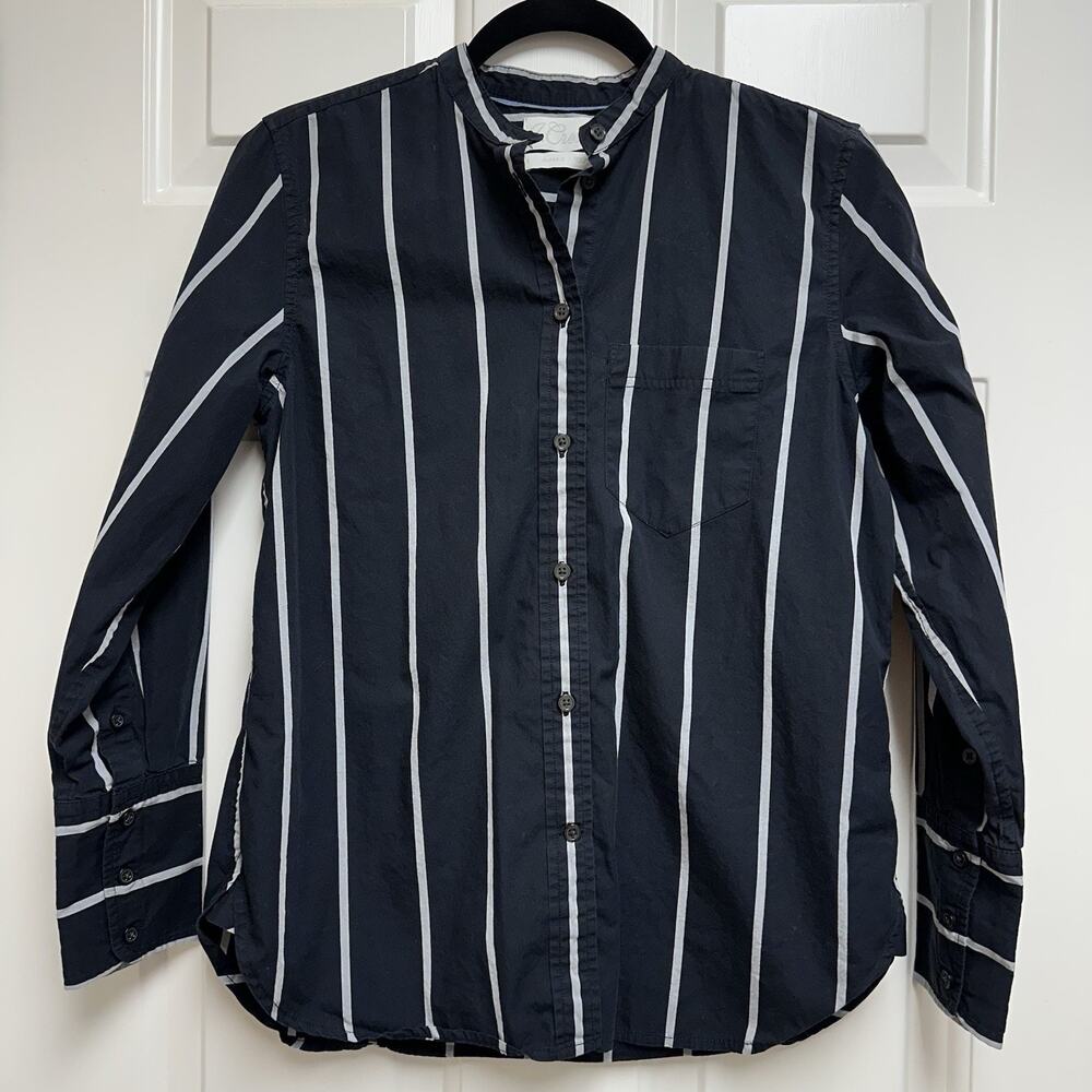 J. Crew Classic Button Up Shirt Womens Black White Thick Stripes Long Sleeve